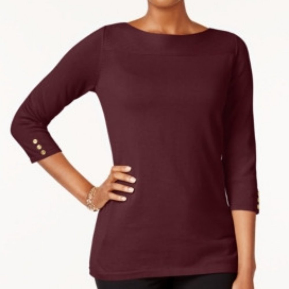 Karen Scott Cotton Boat Neck Sweater